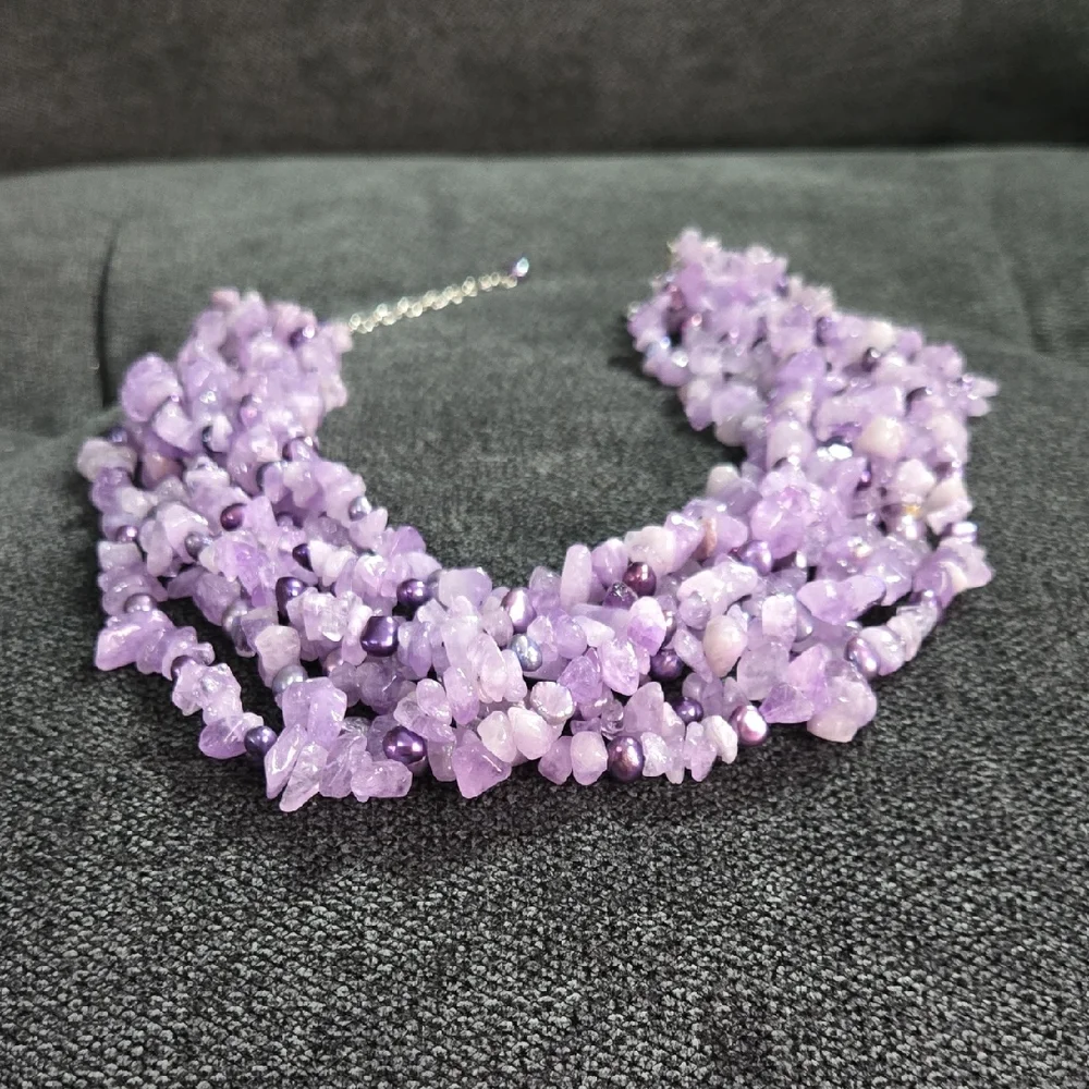 Amethyst & Pearl Multi-Strand Necklace‎ (Choker)